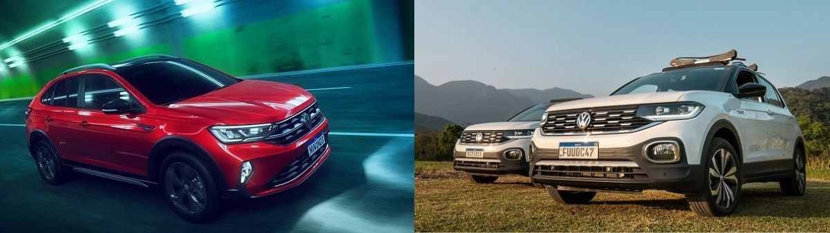 T-Cross e Nivus da Volkswagen são vistos lado a lado em montagem.