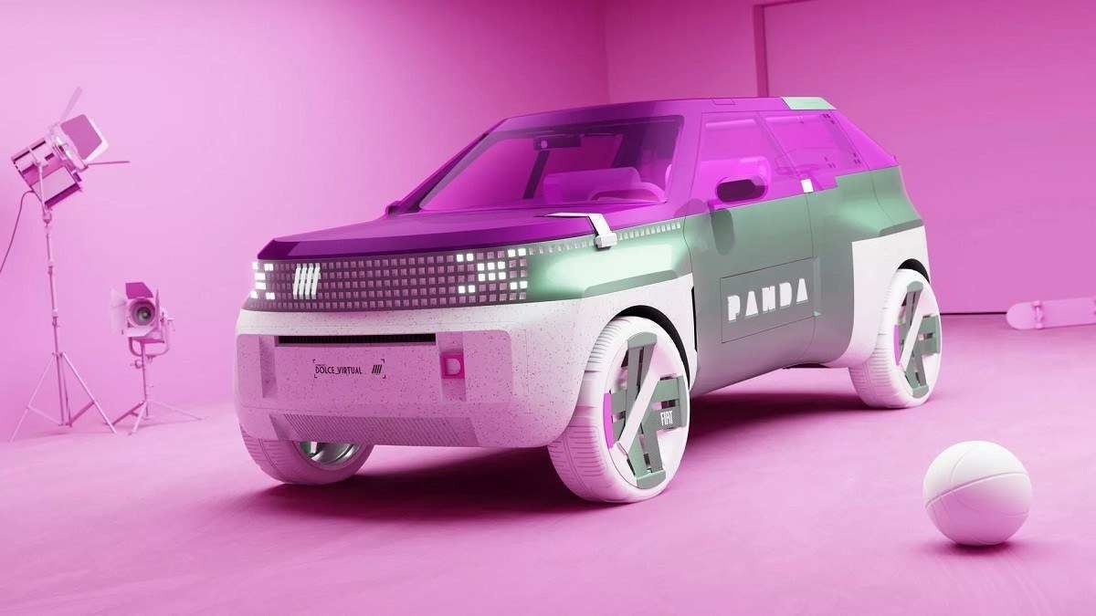 Fiat conceito rosa com prata em fundo rosa com objetos também pintados na mesma tonalidade.