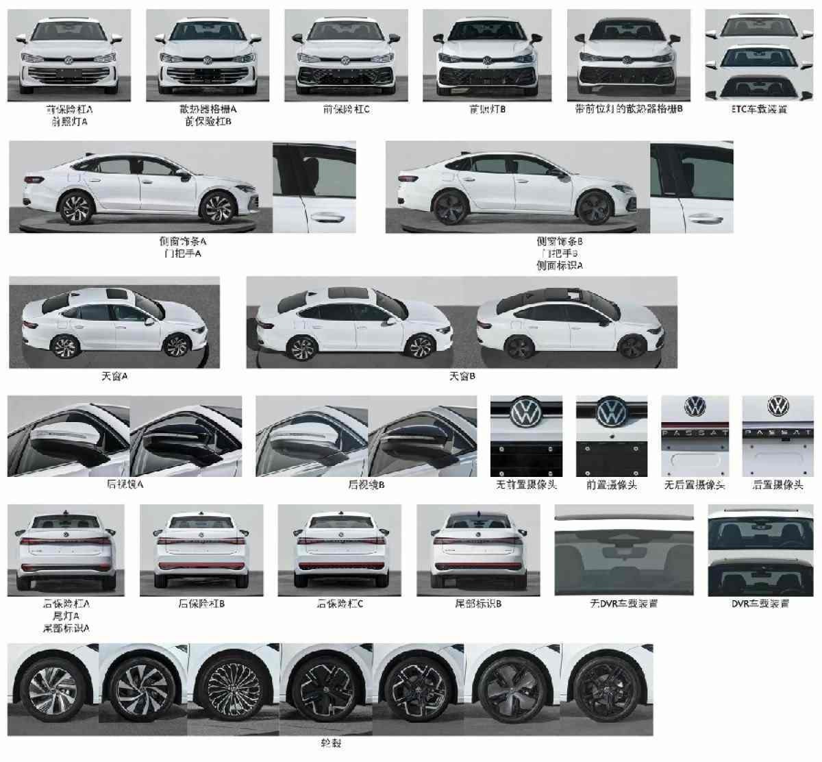 Esquemas que mostram todo o design do exterior do Volkswagen Passat Pro