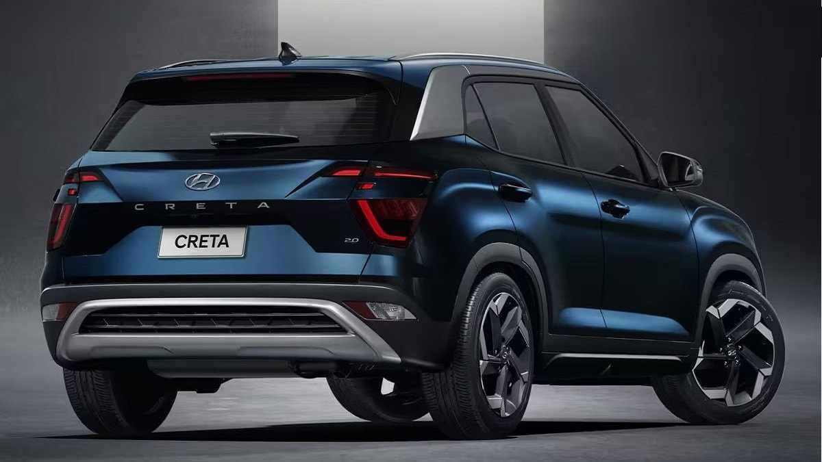 Novo Hyundai Creta 2024/2025 azul de traseira estático no estúdio