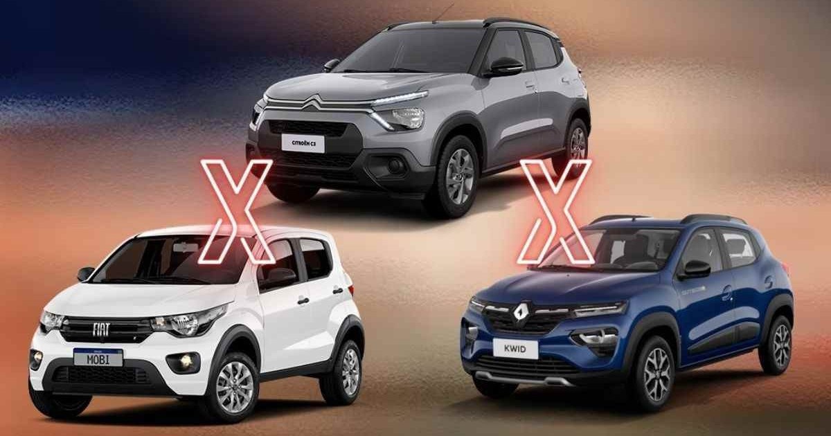 Renault Kwid X Fiat Mobi X Citroën C3: qual a melhor aposta entre os três carros mais baratos do Brasil?