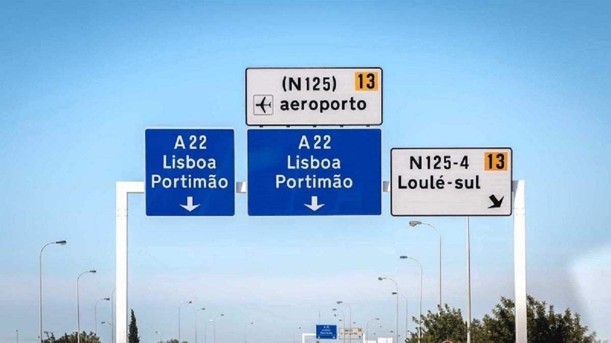 Placas de trânsito indicando cidades em Portugal