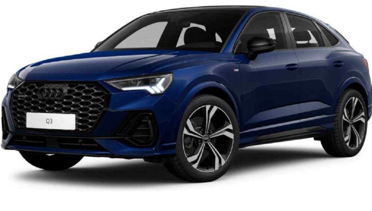 Audi Q3 azul em fundo branco