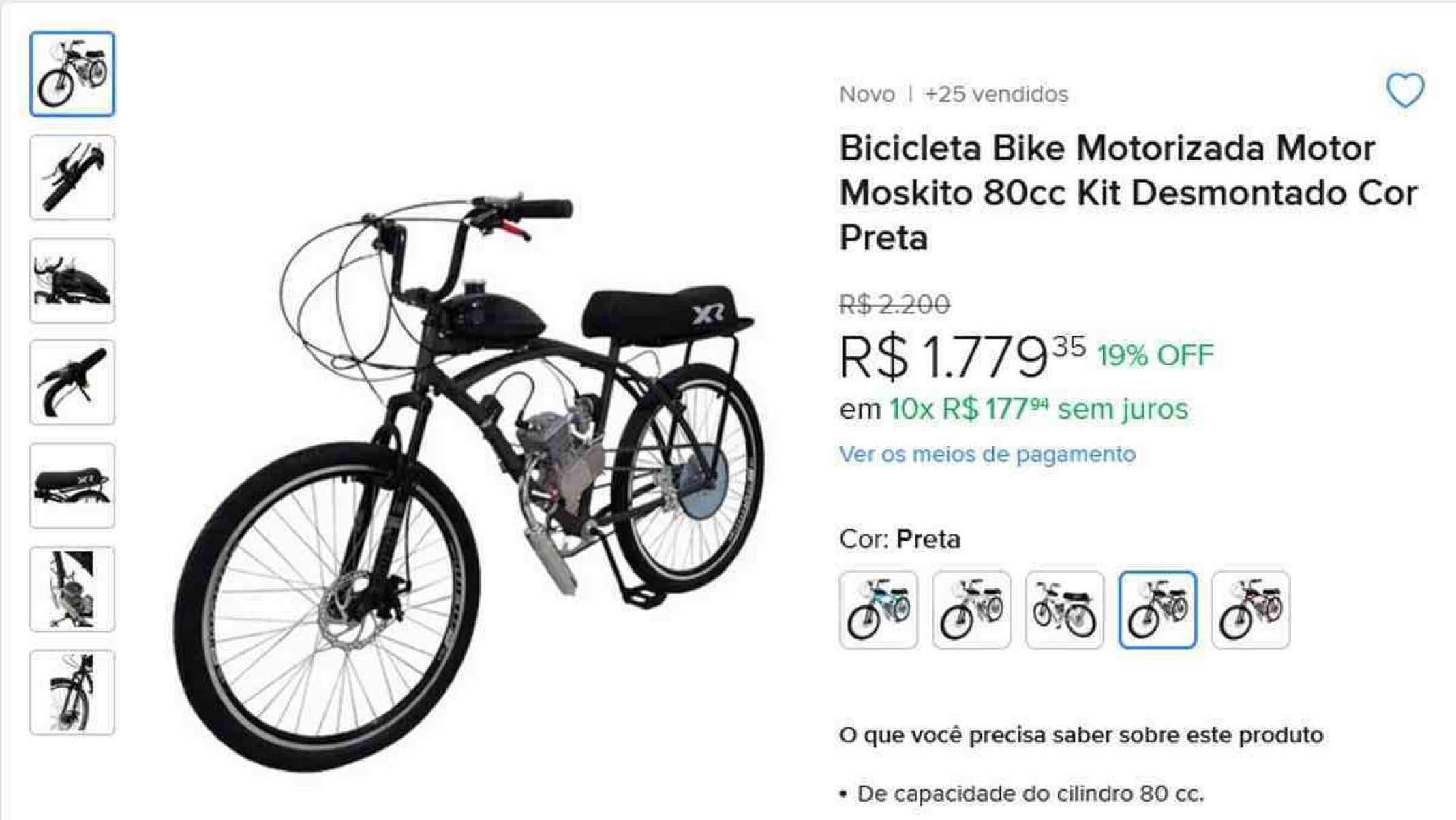 Bicicleta motorizada a gasolina é classificada como ciclomotor.