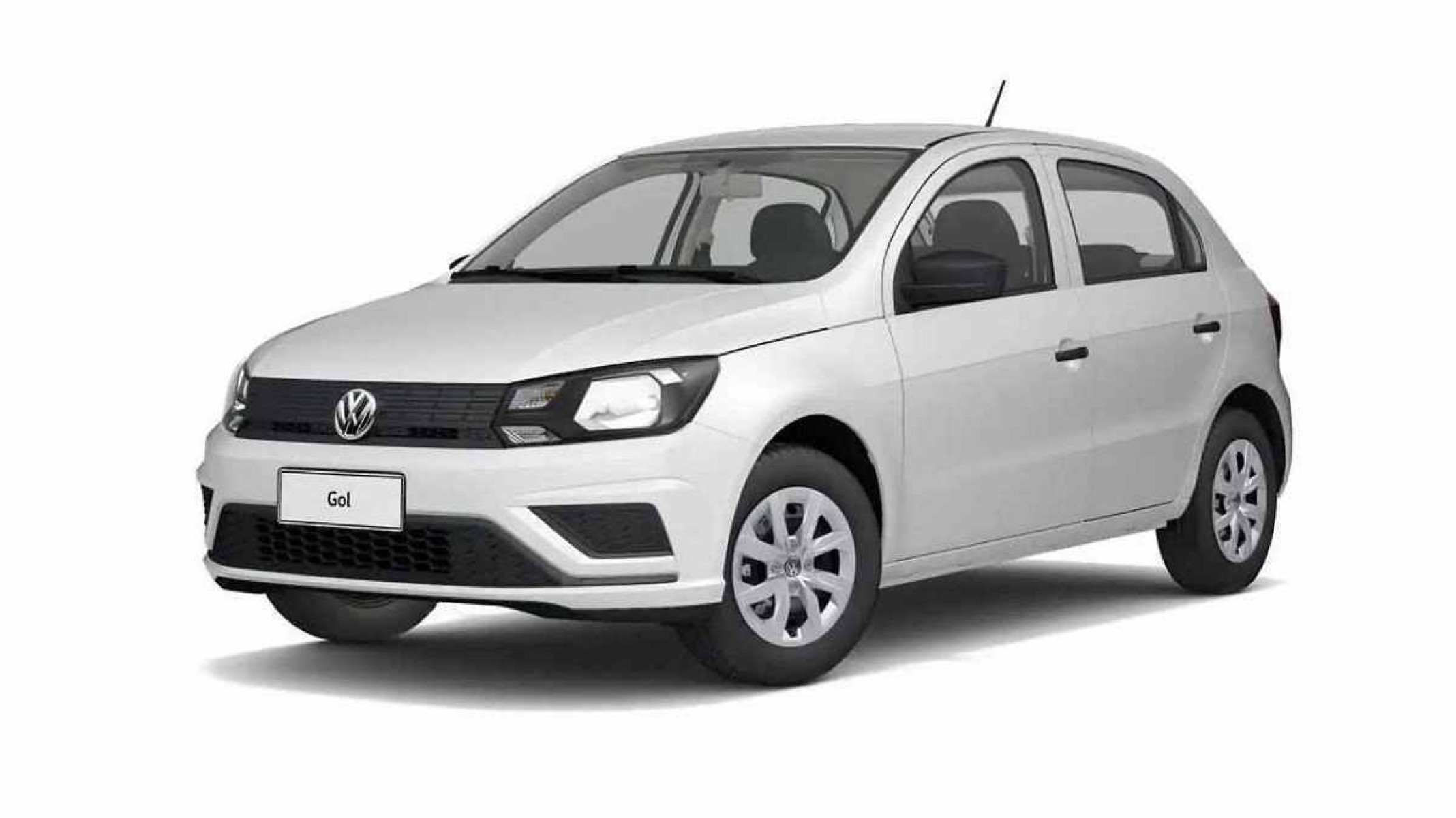 Volkswagen Gol branco parado em fundo branco 