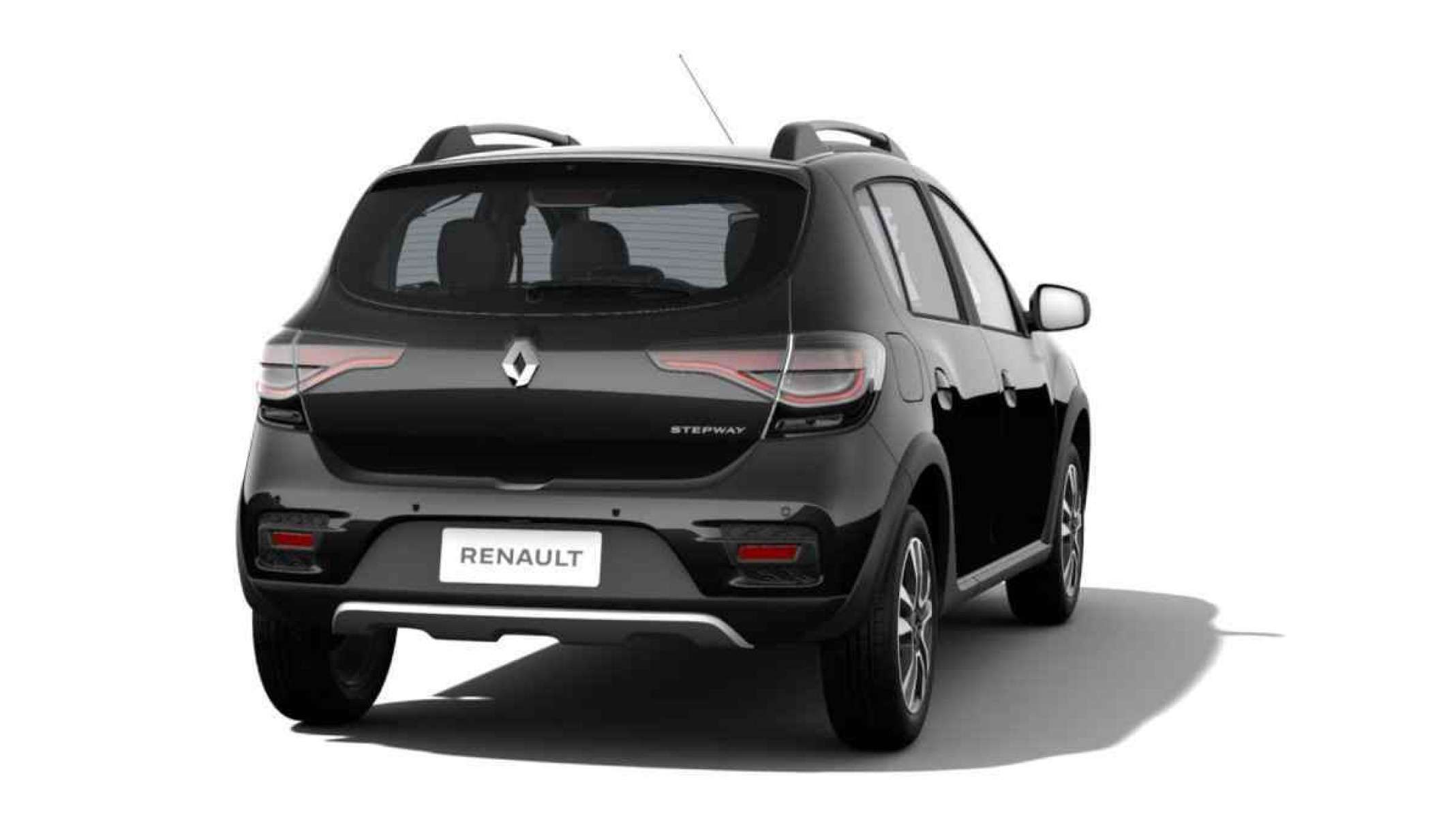 Renault Stepway visto de trás preto parado em fundo neutro