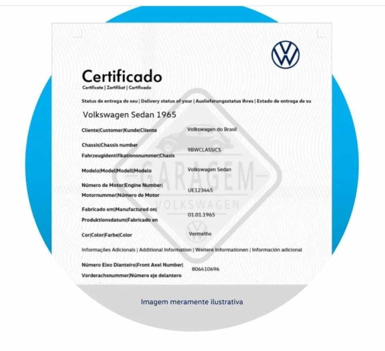 Exemplo de Certificado de Veículo Clássico emitido pela Volkswagen