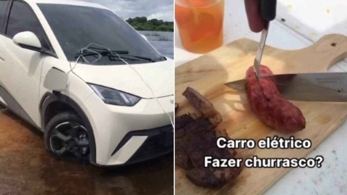 Amigos fazem churrasco com carro elétrico e viralizam