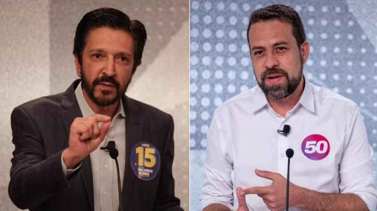 Ricardo Nunes e Guilherme Boulos durante debate 