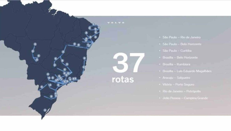 mapa do brasil mostrando a localização de carregadores para carros elétricos da volvo 