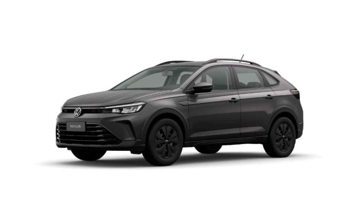 Volkswagen Nivus Sense 2025 na cor cinza visto de ângulo dianteiro e lateral