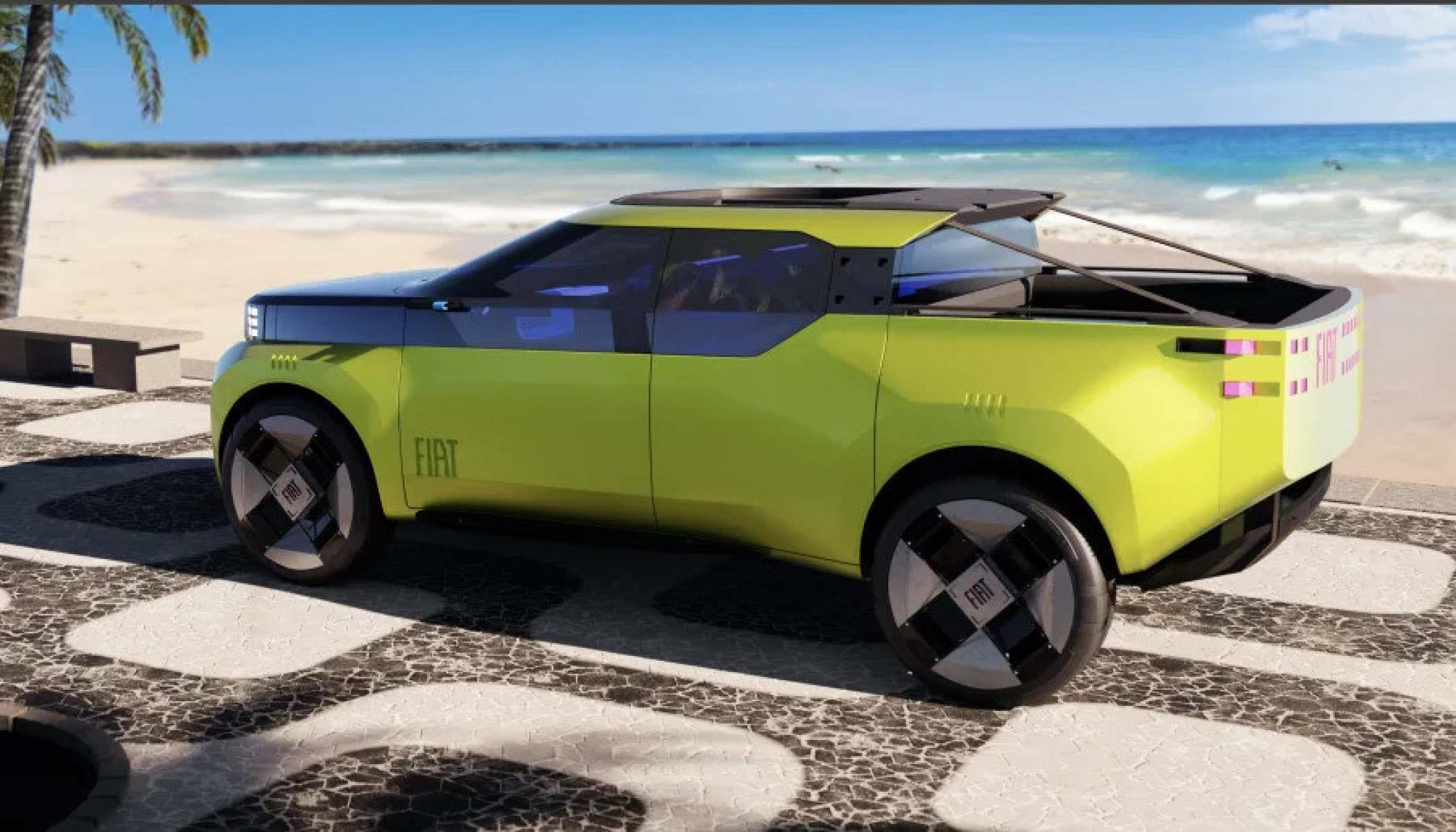Projeção da nova identidade visual da Fiat inspirado no Grande Panda