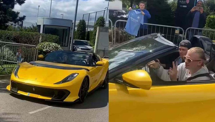 Haaland a bordo de sua mais nova Ferrari
