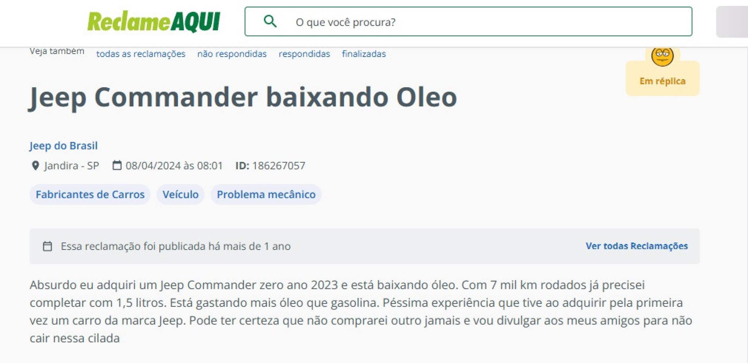 Dono de Jeep Commander reclama de óleo baixando no motor