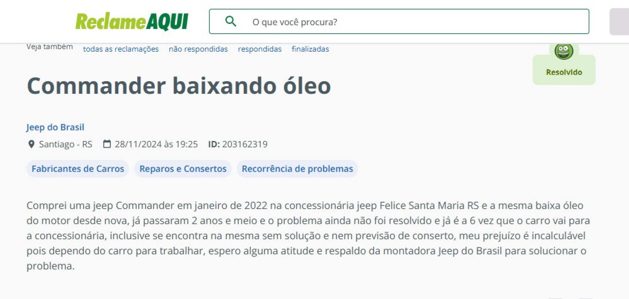 Dono de Jeep Commander reclama de óleo baixando no motor