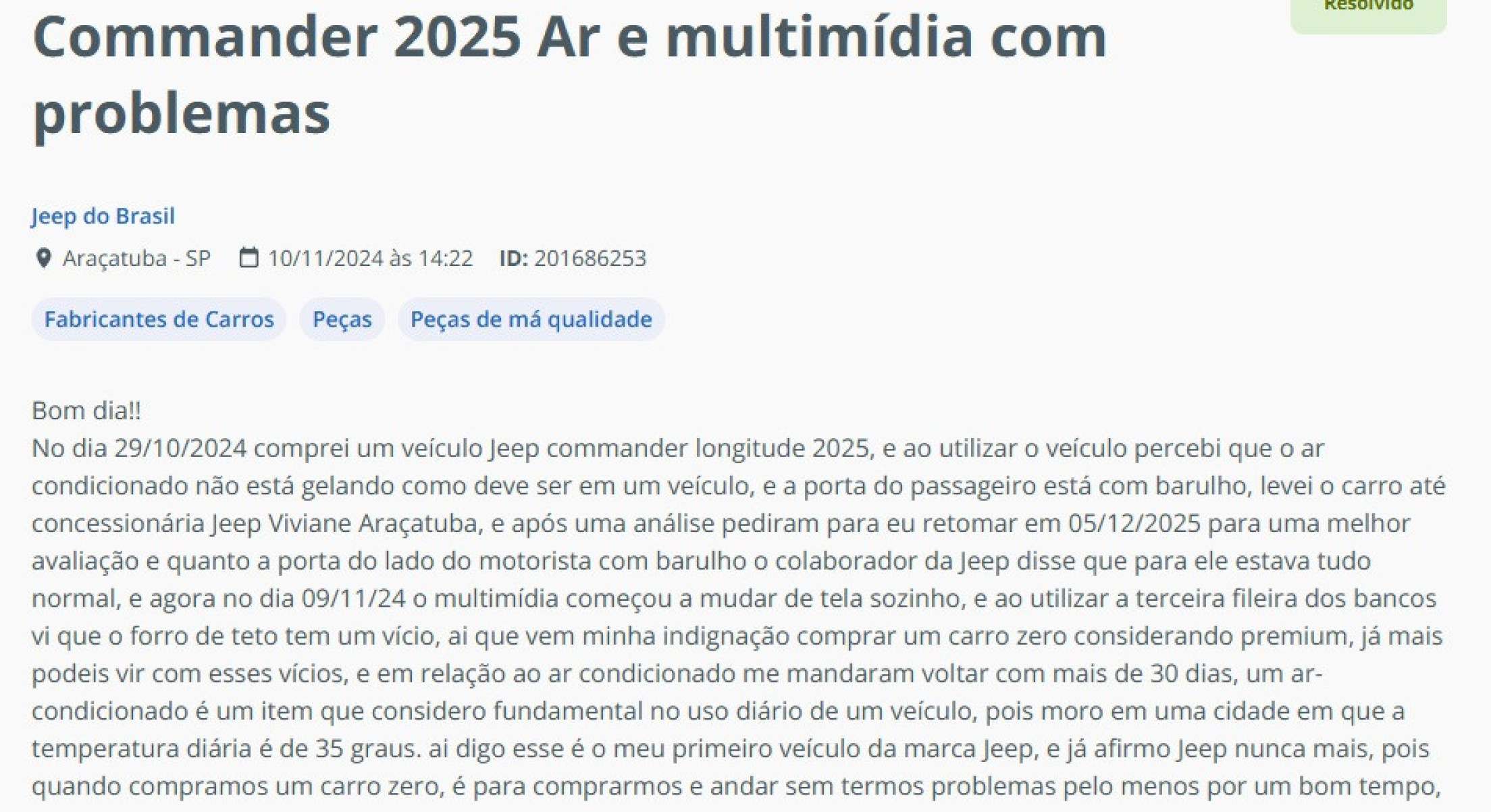 Proprietário de Commander critica Jeep por problema na central multimídia 