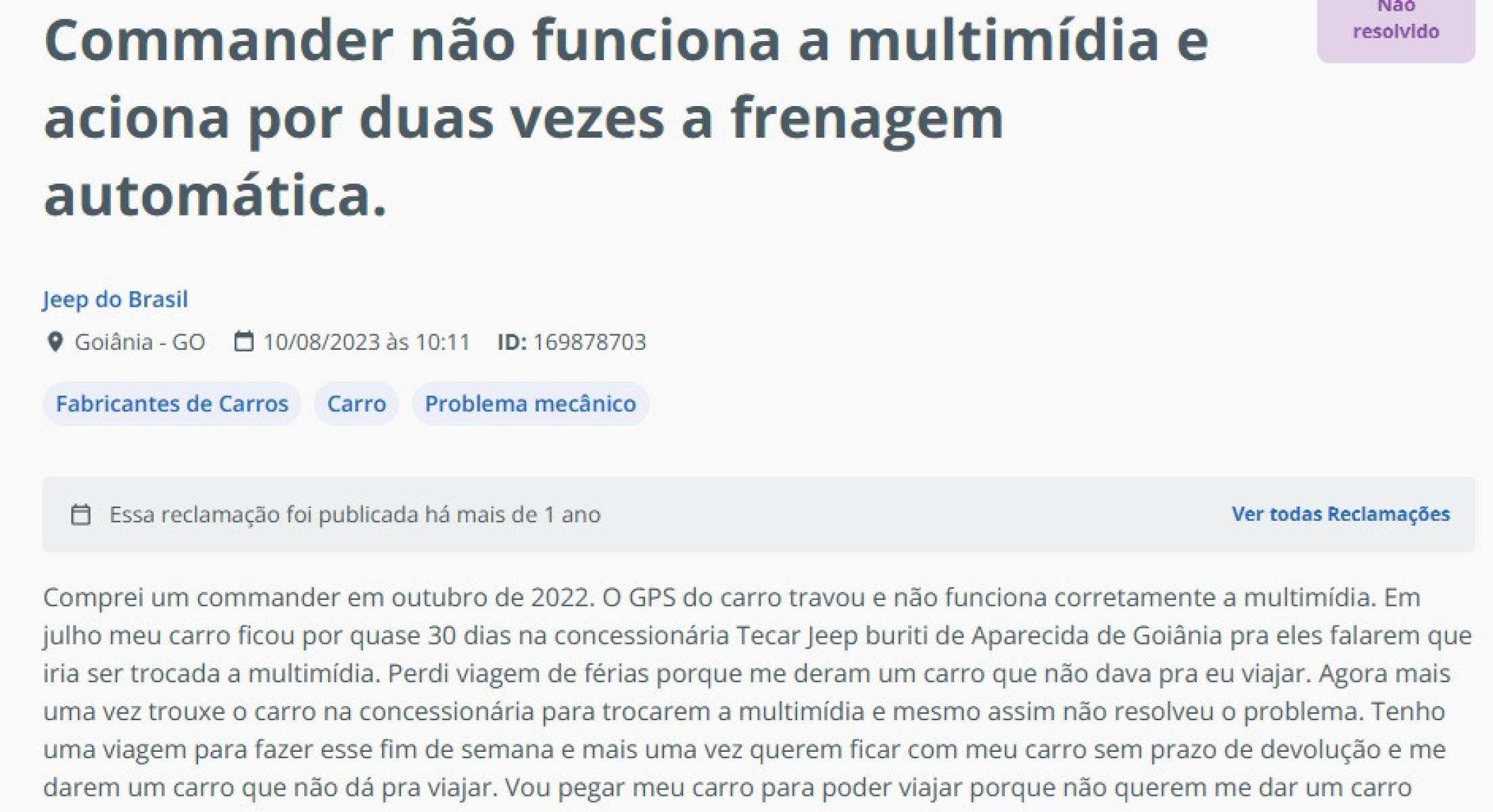 Proprietário de Commander critica Jeep por problema na central multimídia 