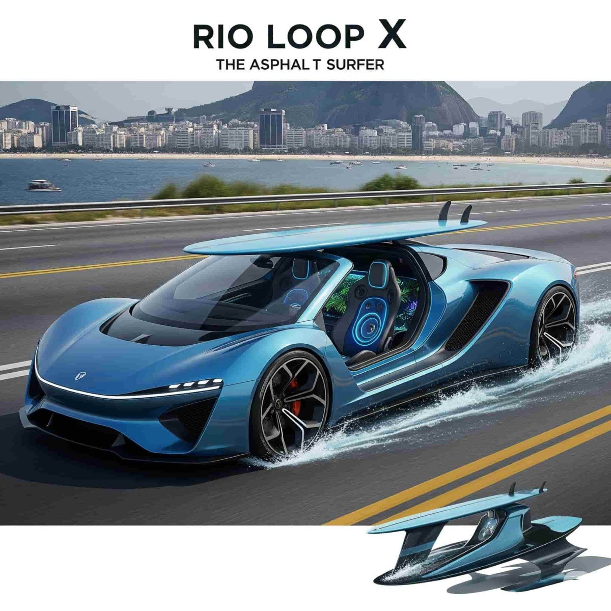 Criado pela Gemini, o Rio Loop é um esportivo que pode deslizar sobre a água como uma prancha de wakeboard.