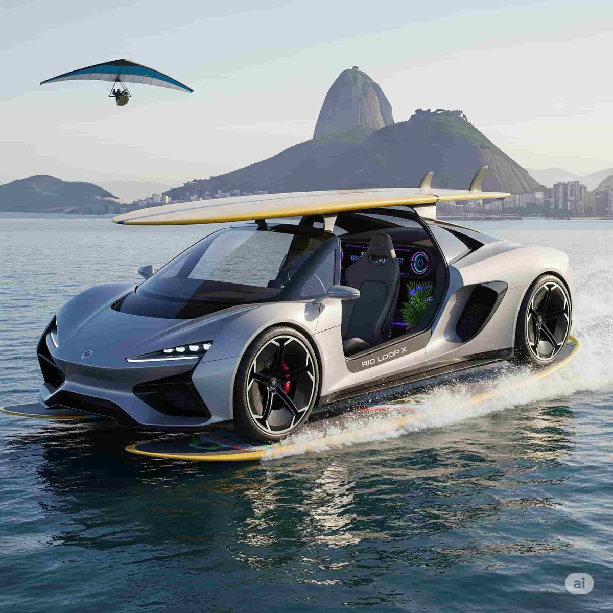 Criado pela Gemini, o Rio Loop é um esportivo que surfa no ar, inspirado na ginga carioca. 