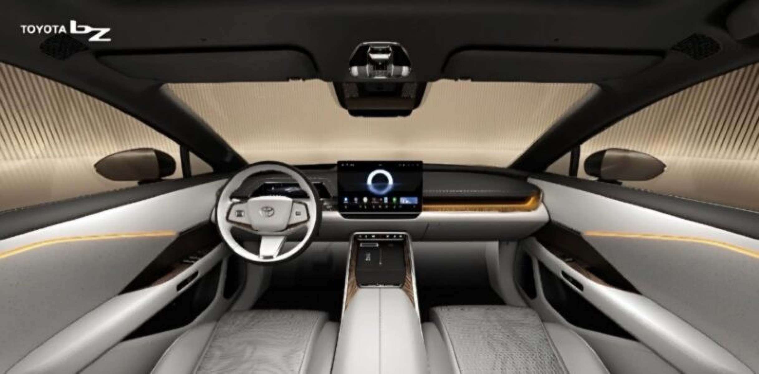 Toyota bZ7 tem interior minimalista e retrovisores inspirados nos modelos da Volvo