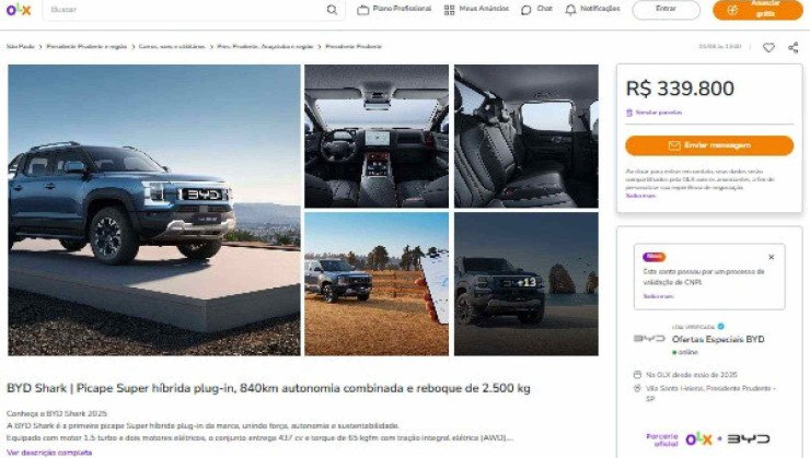 BYD começa a vender carros 0 km na OLX -  (crédito: Divulgação/BYD)