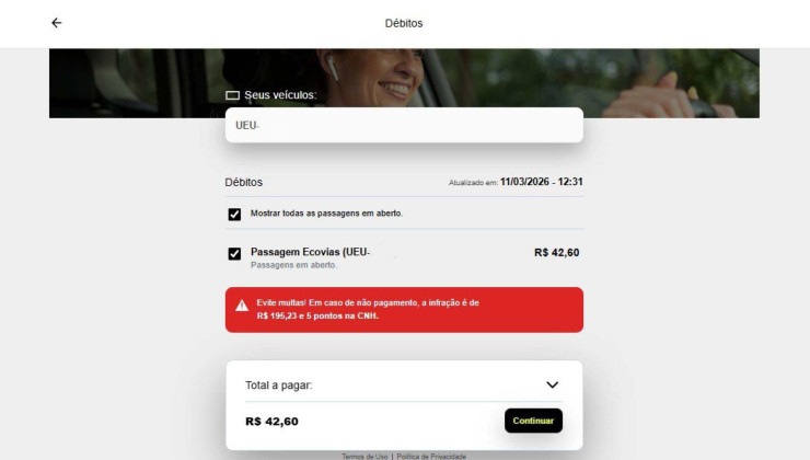 Ve&iacute;culo que nunca saiu do Rio de Janeiro, tem aviso de pagamento pendente, mesmo sem passar pela rodovia