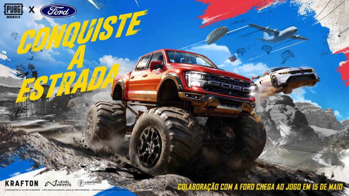A parceria entre Ford e PUBG Mobile coloca o esportivo Mustang GTD e a picape F-150 Raptor R no game em uma ação global por tempo limitado