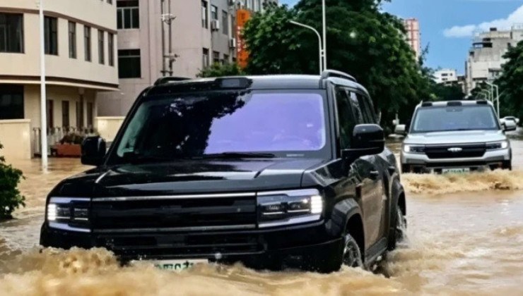 Carros da BYD atravessam enchentes na China -  (crédito: Reprodução/Bilibili)