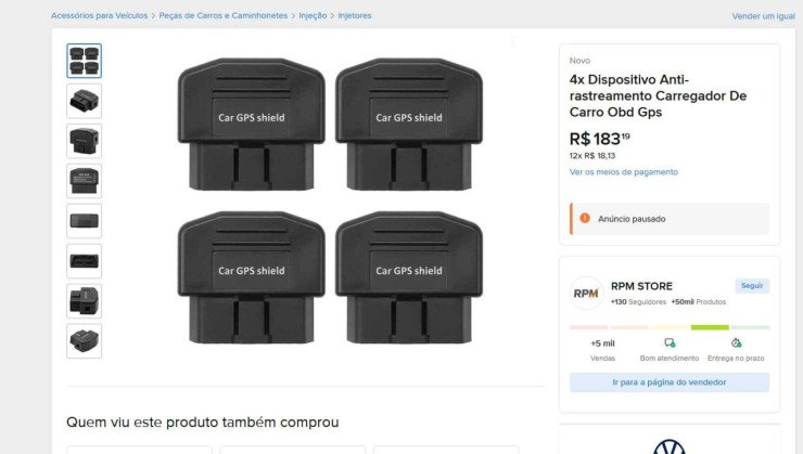 Bloqueador de sinal de GPS OBD pode ser encontrado em sites de compra e vendas na internet