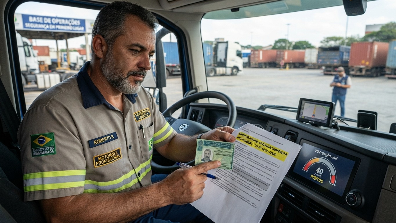 Motoristas profissionais contam com regras espec&iacute;ficas de pontua&ccedil;&atilde;o na CNH, com limite de 40 pontos para suspens&atilde;o, conforme a lei atual -  (crédito: Imagem gerada por Intelig&ecirc;ncia Artificial/Gemini)