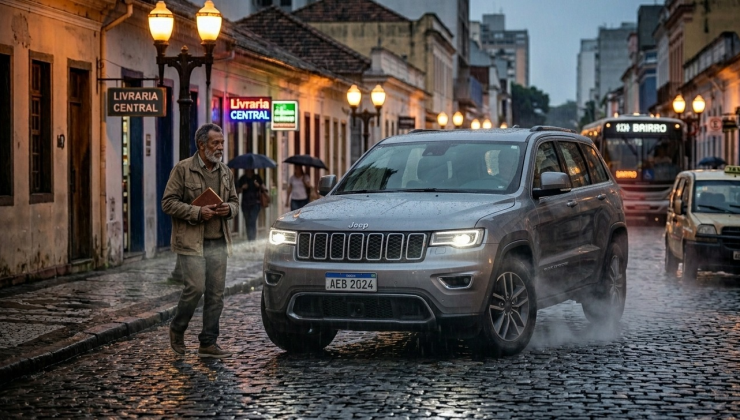 A chegada da frenagem autom&aacute;tica de emerg&ecirc;ncia (AEB), simbolizada pela placa "AEB 2024", adicionar&aacute; custos, mas promete mais seguran&ccedil;a nas ruas. -  (crédito: Intelig&ecirc;ncia Artificial/Gemini)