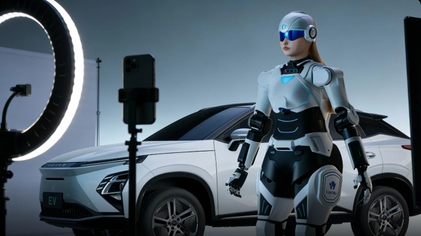A rob&ocirc; humanoide Mornine, apresentada pela AiMOGA Robotics, atuar&aacute; como embaixadora de marcas em concession&aacute;rias no Brasil -  (crédito: Divulga&ccedil;&atilde;o/Omoda Jaecoo)