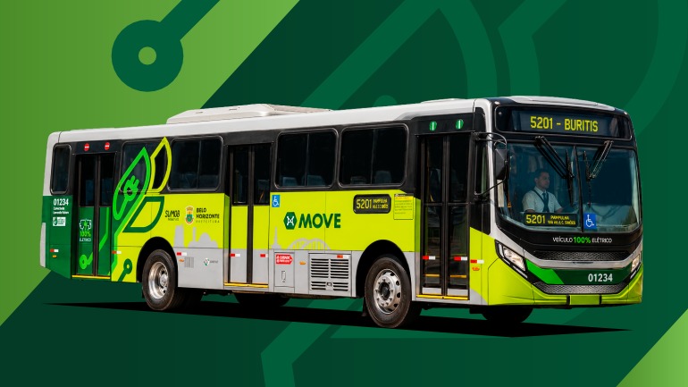 Modelo de &ocirc;nibus 100% el&eacute;trico que integrar&aacute; a frota de Belo Horizonte, marcando o avan&ccedil;o na eletrifica&ccedil;&atilde;o do transporte p&uacute;blico -  (crédito: Arte/PBH)